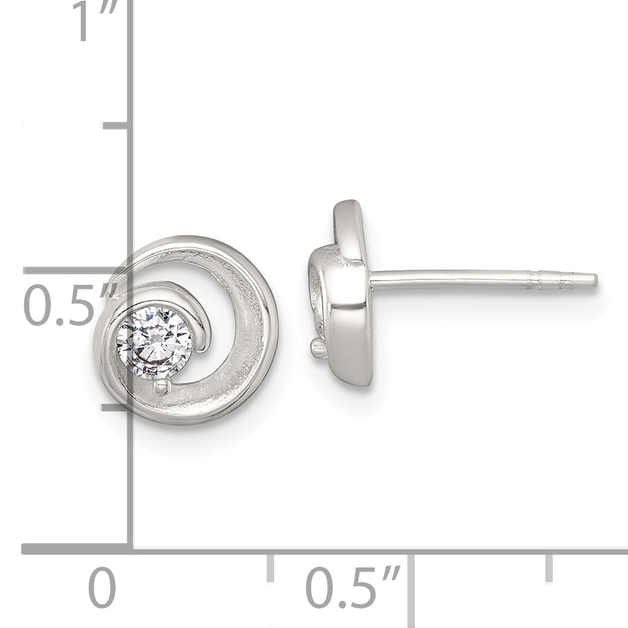 Sterling Silver Polished CZ in Circle Post Earrings