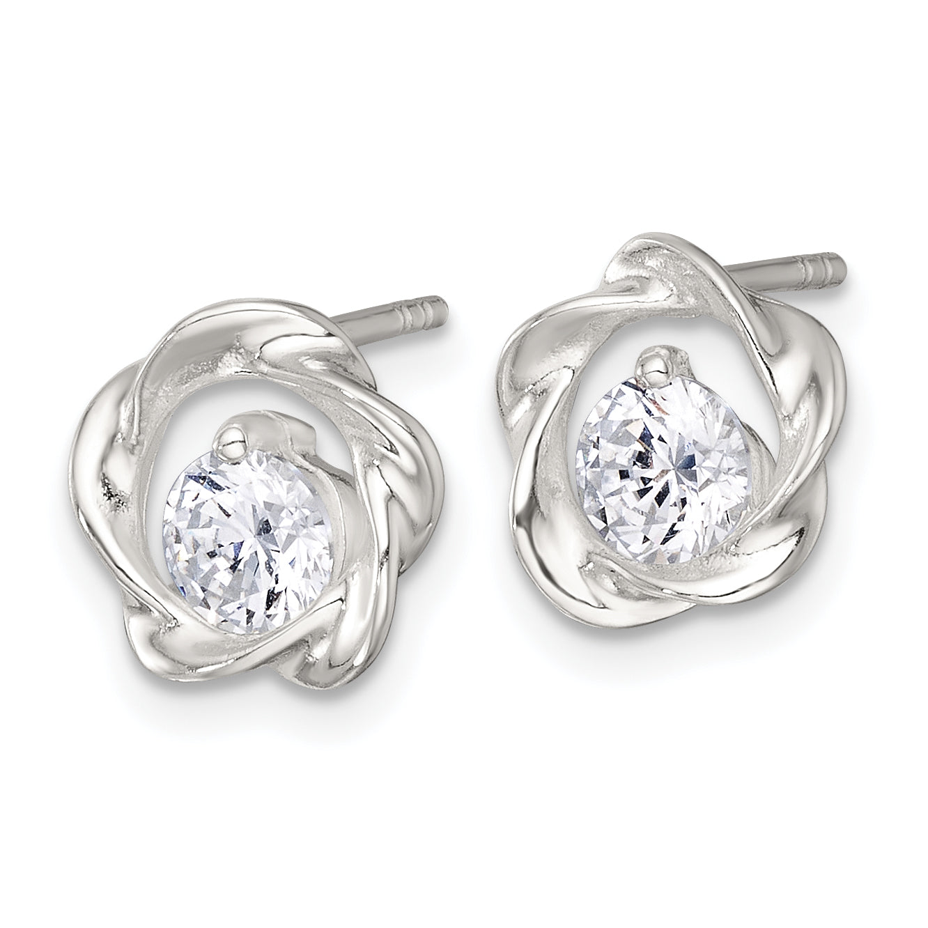 Sterling Silver Polished CZ in Twisted Circle Post Earrings Secondary image