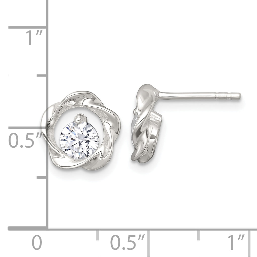 Sterling Silver Polished CZ in Twisted Circle Post Earrings
