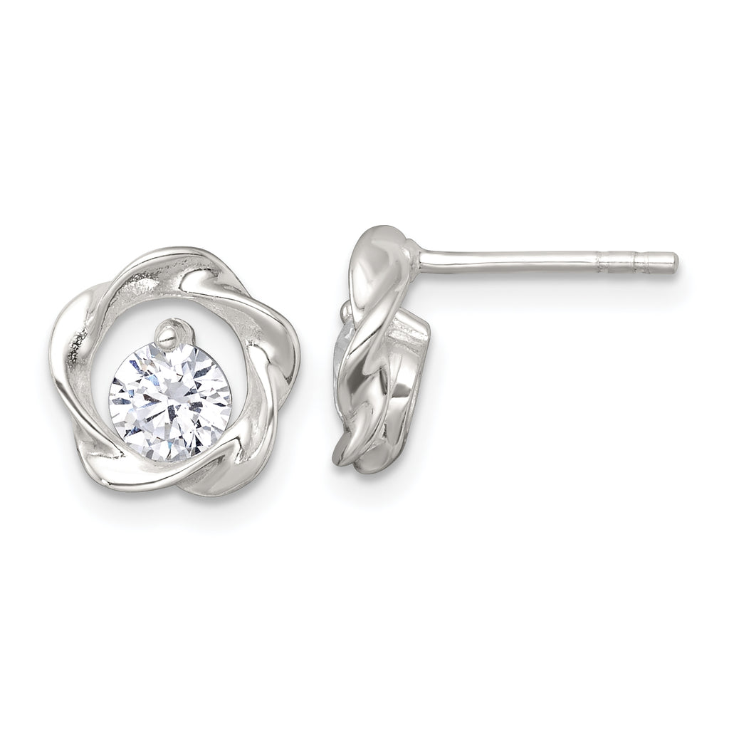 Sterling Silver Polished CZ in Twisted Circle Post Earrings