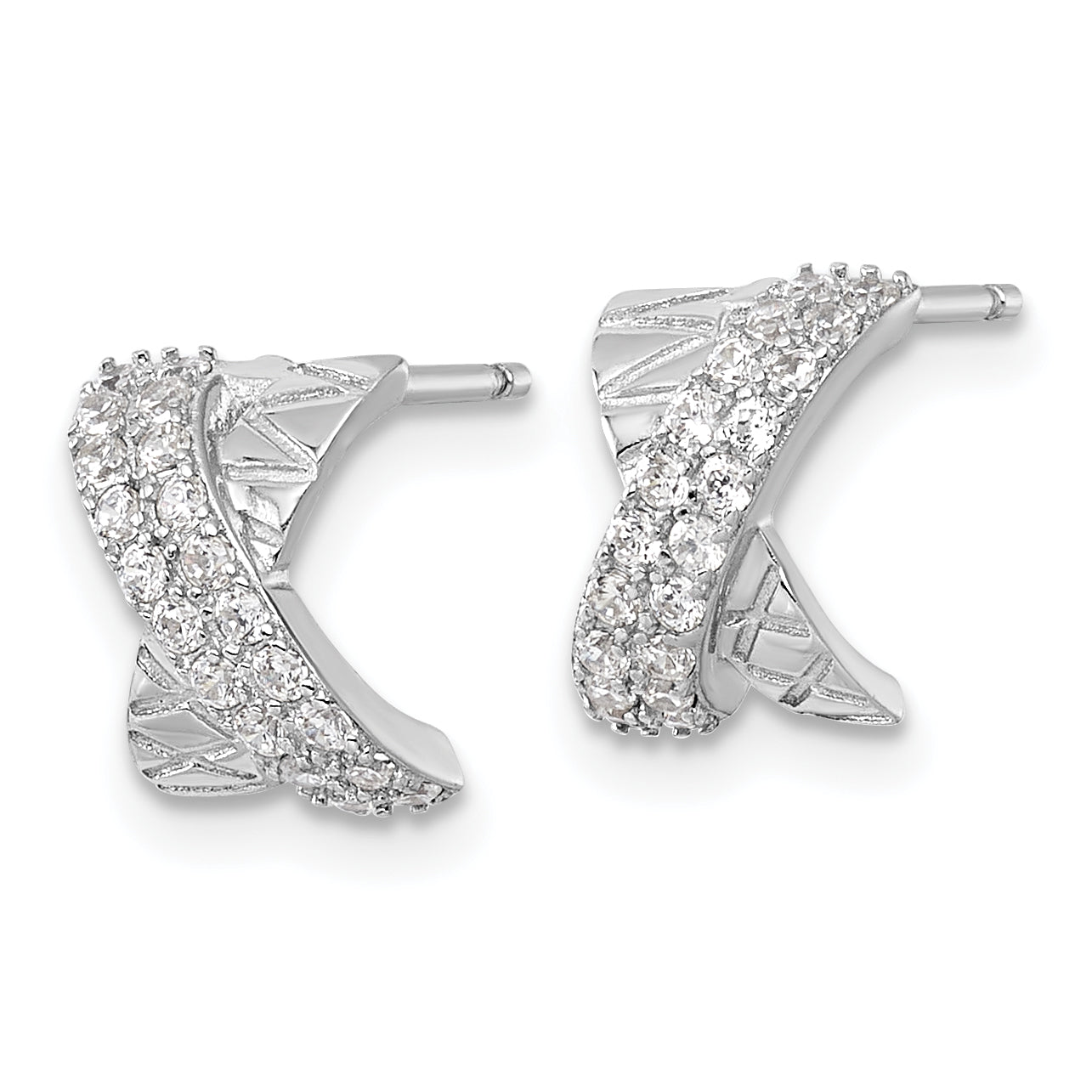 Sterling Silver Rhodium-plated Polished and Grooved -X- CZ Post Earrings Secondary image