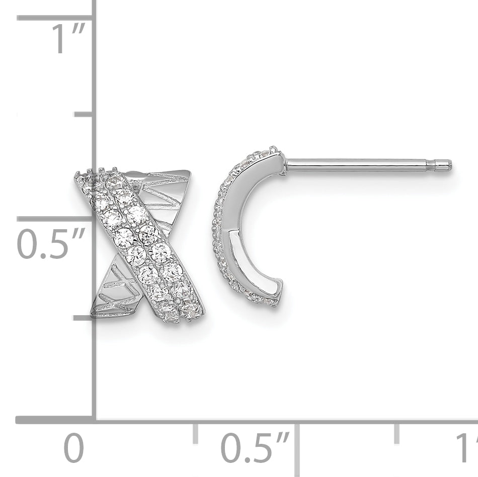 Sterling Silver Rhodium-plated Polished and Grooved -X- CZ Post Earrings