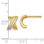 Sterling Silver Gold-tone Polished and Grooved -X- CZ Post Earrings