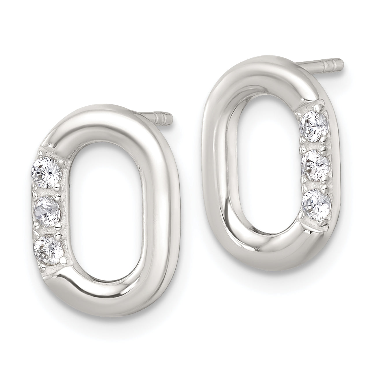 Sterling Silver Polished CZ Oval Post Earrings Secondary image