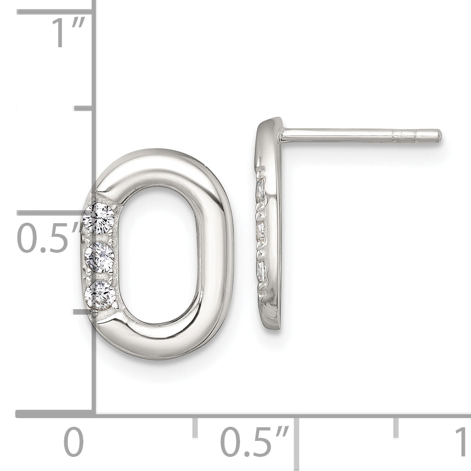 Sterling Silver Polished CZ Oval Post Earrings