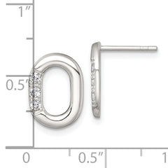 Sterling Silver Polished CZ Oval Post Earrings