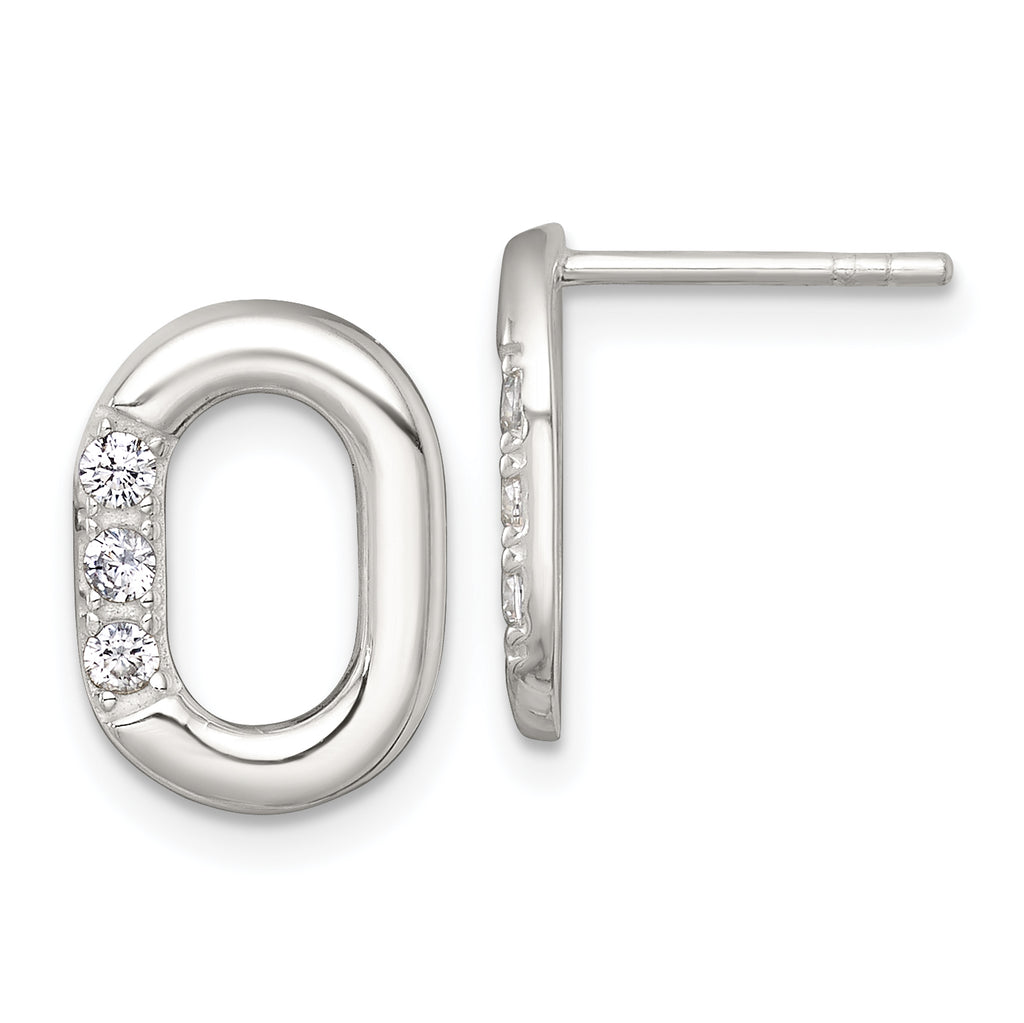 Sterling Silver Polished CZ Oval Post Earrings