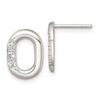 Sterling Silver Polished CZ Oval Post Earrings
