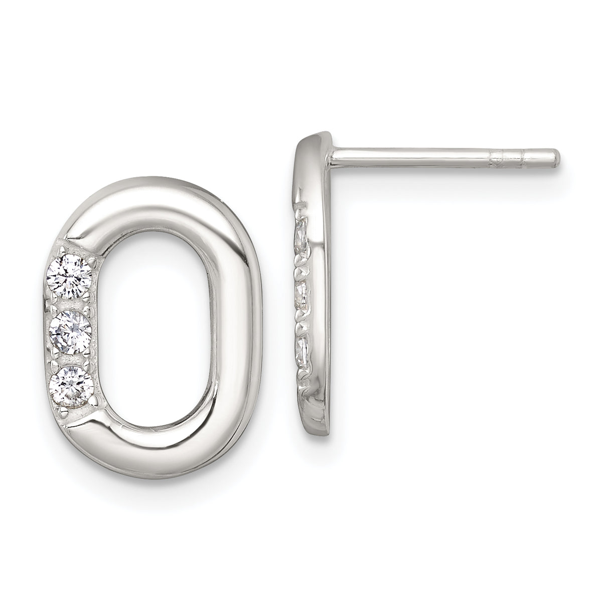 Sterling Silver Polished CZ Oval Post Earrings