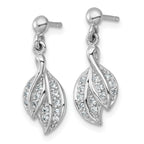 Sterling Silver Rhodium-plated Polished CZ Leaf Dangle Post Earrings