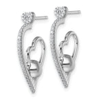 Sterling Silver Rhodium-plated CZ Polished Heart and Bead Post Earrings