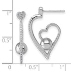 Sterling Silver Rhodium-plated CZ Polished Heart and Bead Post Earrings