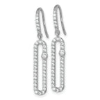 Sterling Silver Rhodium-plated Polished CZ Elongated Link Dangle Shepherd Hook Earrings
