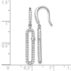 Sterling Silver Rhodium-plated Polished CZ Elongated Link Dangle Shepherd Hook Earrings