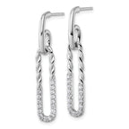 Sterling Silver Rhodium-plated CZ Polished Twisted Paper Clip Dangle Post Earrings