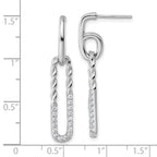 Sterling Silver Rhodium-plated CZ Polished Twisted Paper Clip Dangle Post Earrings