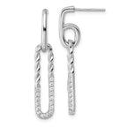 Sterling Silver Rhodium-plated CZ Polished Twisted Paper Clip Dangle Post Earrings