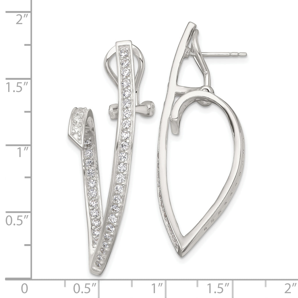 Sterling Silver Polished CZ Fancy Swirl In and Out Omega Back Post Earrings