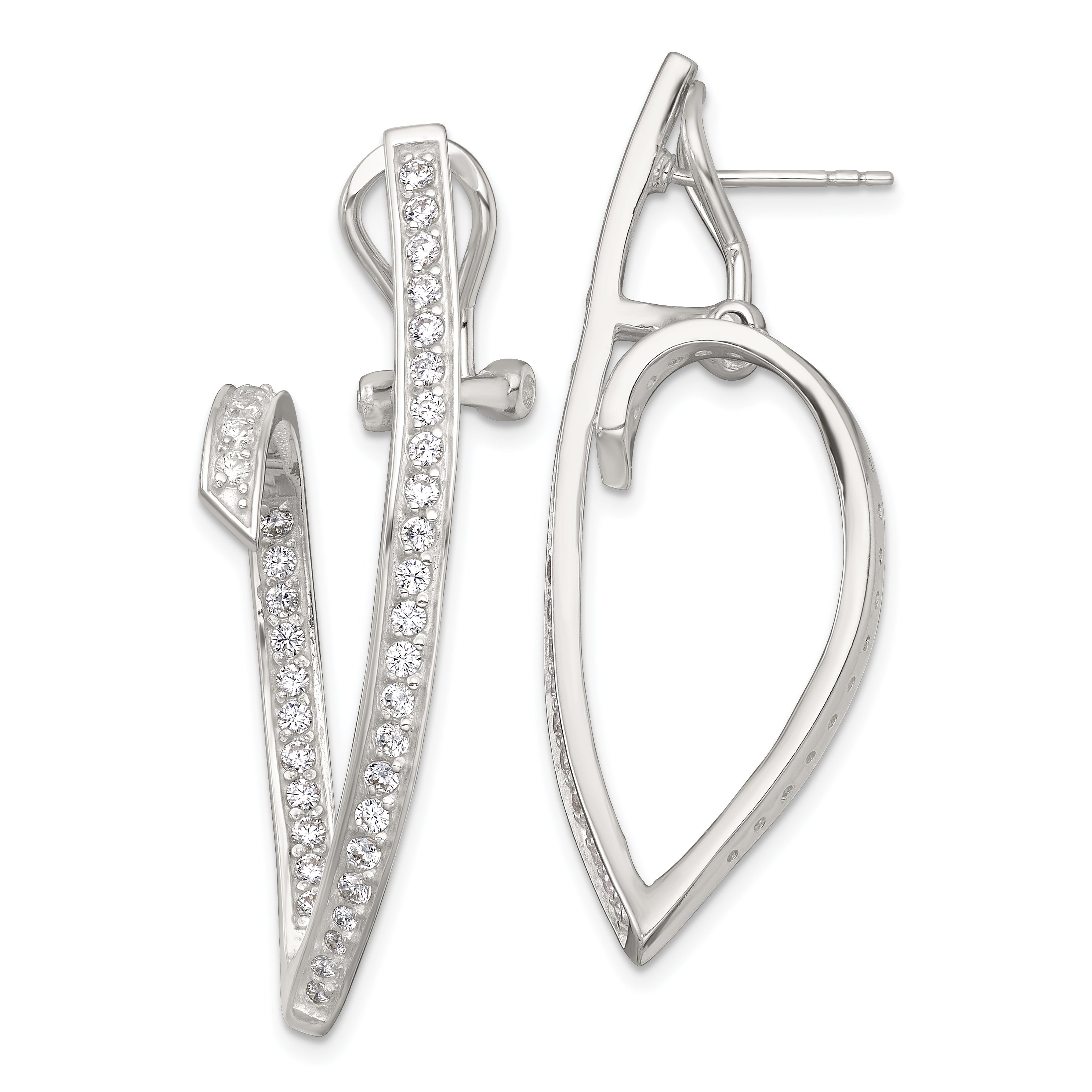 Sterling Silver Polished CZ Fancy Swirl In and Out Omega Back Post Earrings Main image