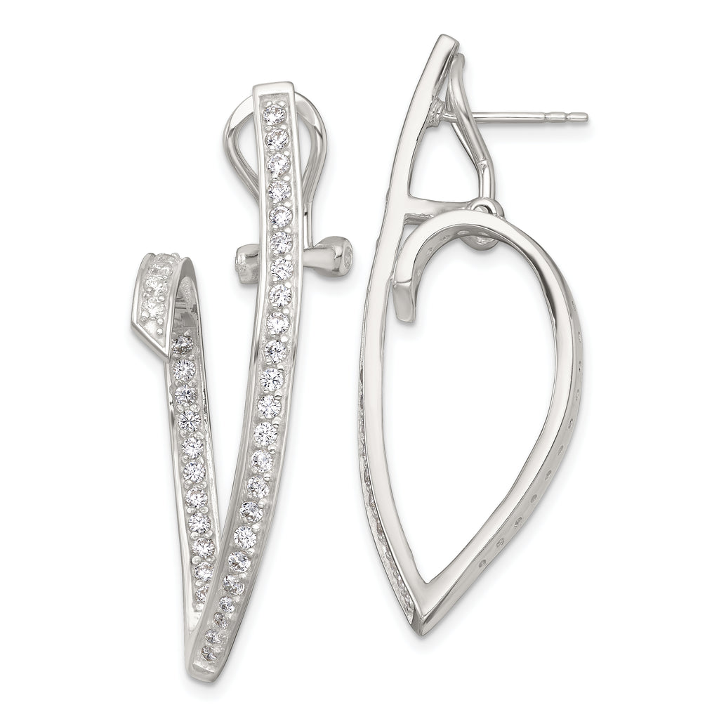 Sterling Silver Polished CZ Fancy Swirl In and Out Omega Back Post Earrings