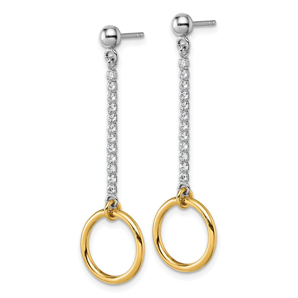 Sterling Silver Rhodium and Gold-plated CZ Circle Dangle Post Earrings