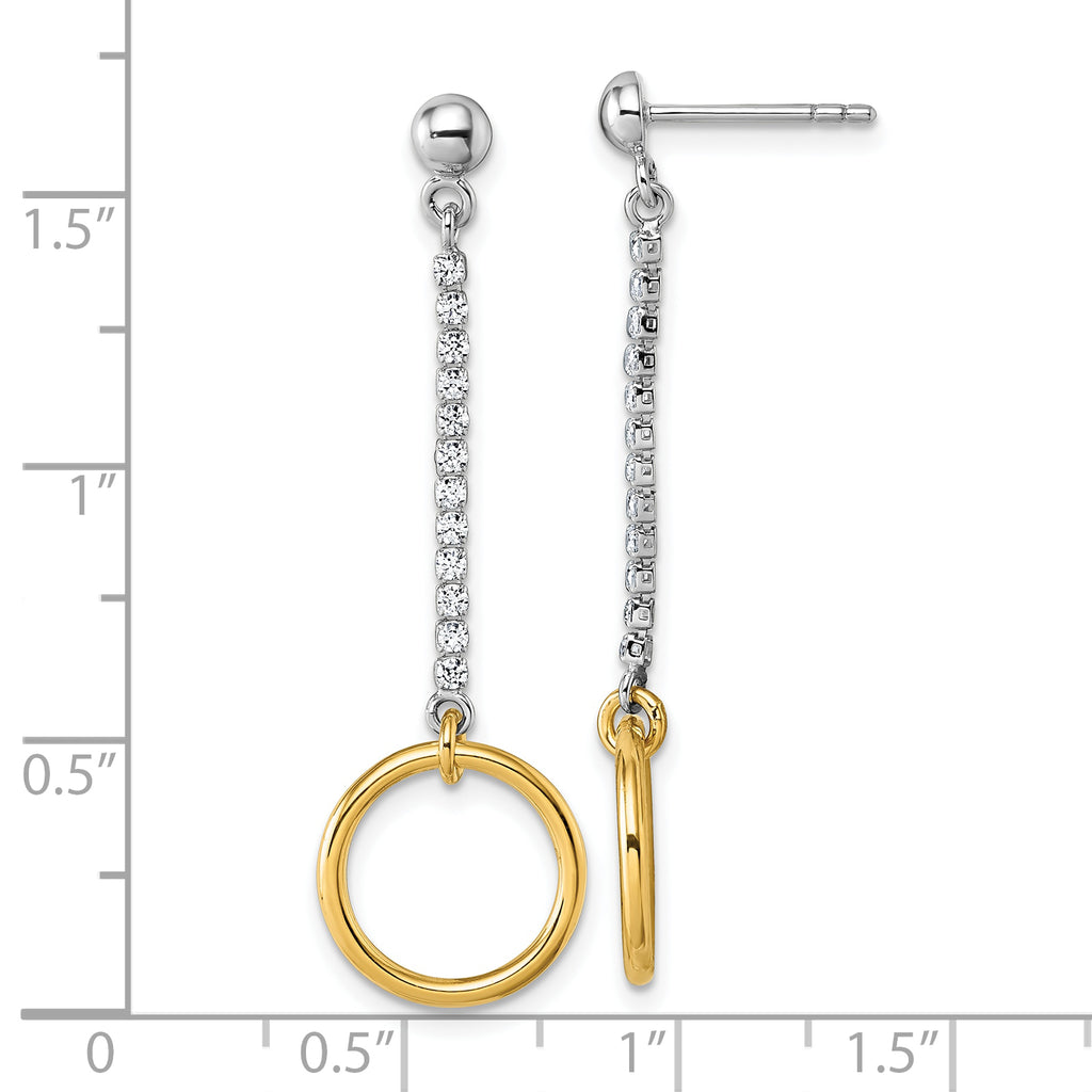 Sterling Silver Rhodium and Gold-plated CZ Circle Dangle Post Earrings