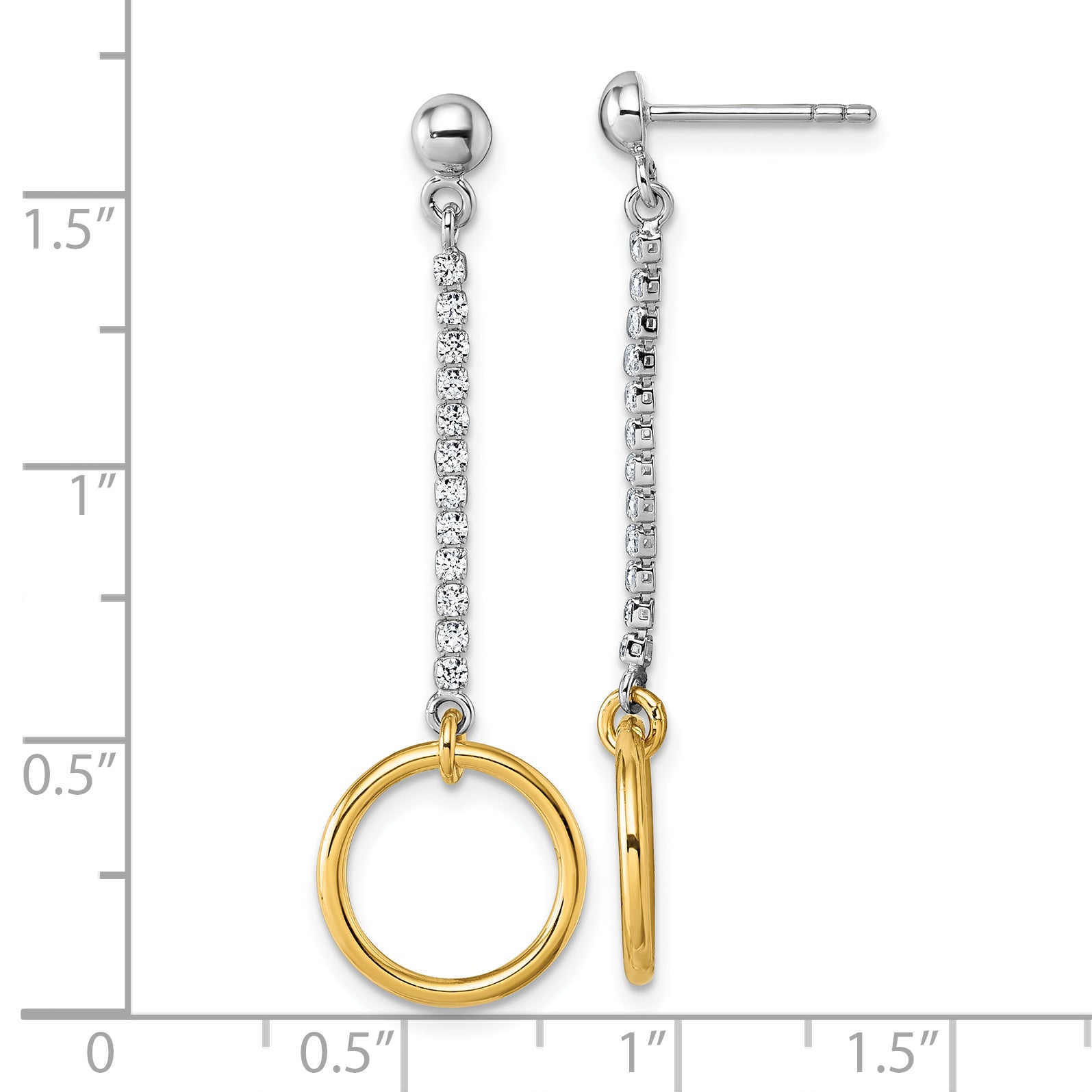 Sterling Silver Rhodium and Gold-plated CZ Circle Dangle Post Earrings