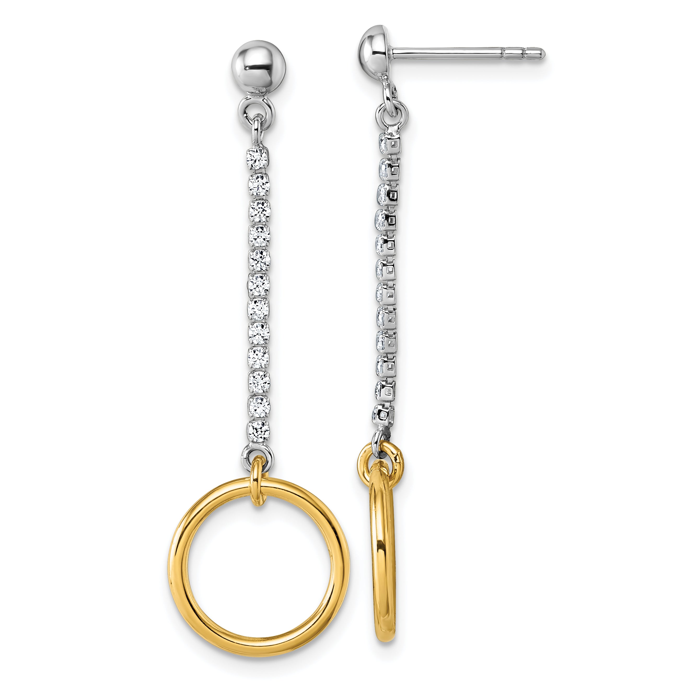 Sterling Silver Rhodium and Gold-plated CZ Circle Dangle Post Earrings Main image