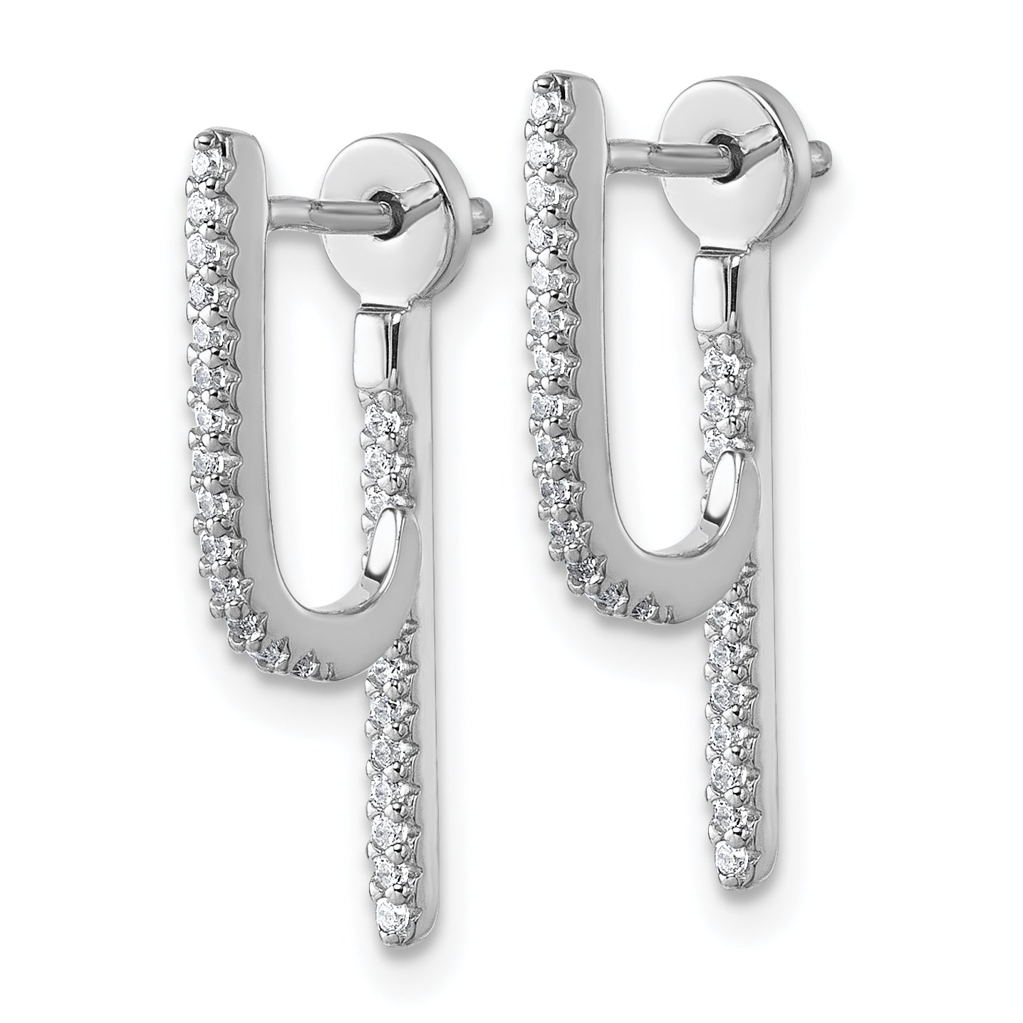 Sterling Silver Rhodium-plated CZ Front and Back Dangle J-Hoop Post Earrings Secondary image
