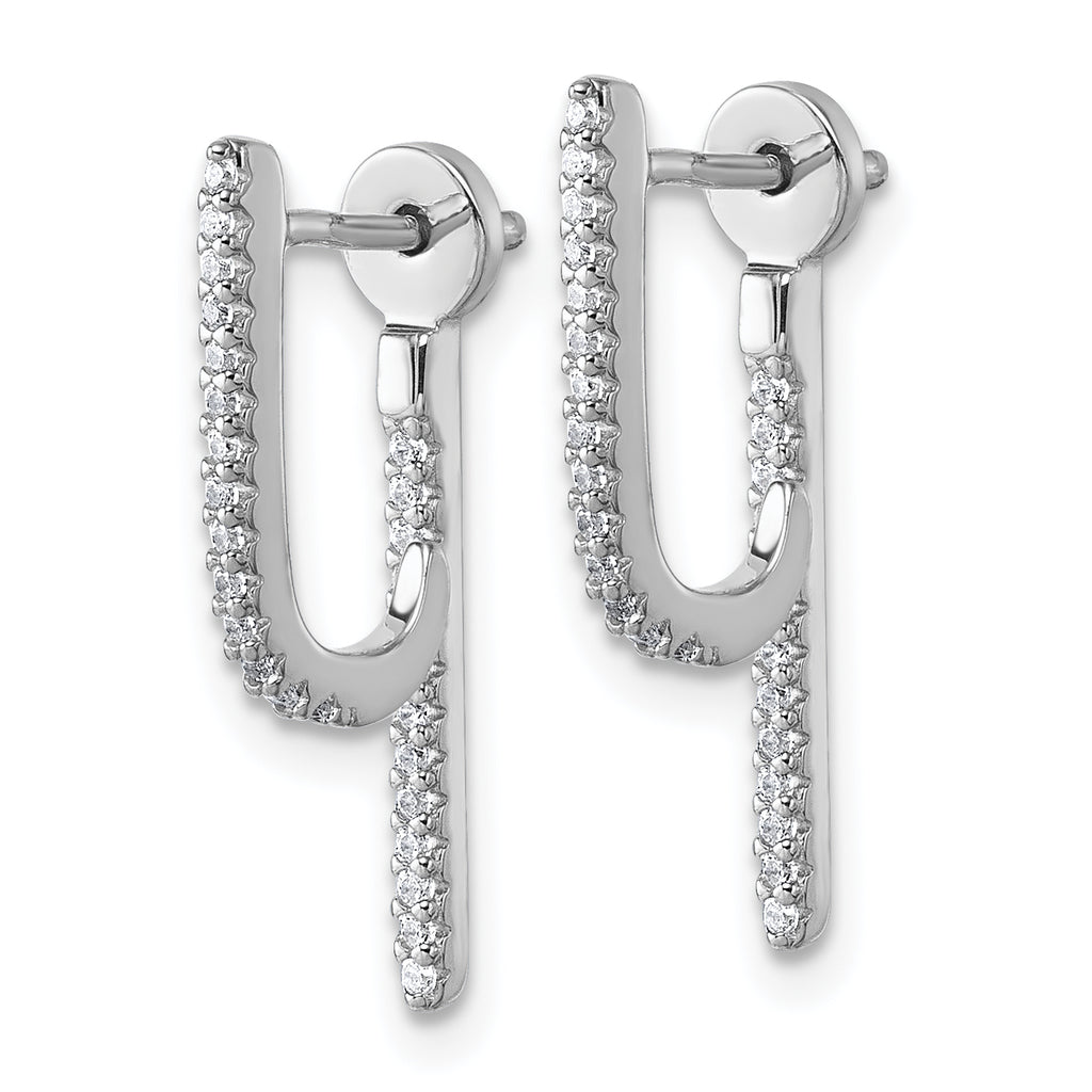 Sterling Silver Rhodium-plated CZ Front and Back Dangle J-Hoop Post Earrings