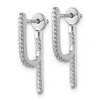 Sterling Silver Rhodium-plated CZ Front and Back Dangle J-Hoop Post Earrings