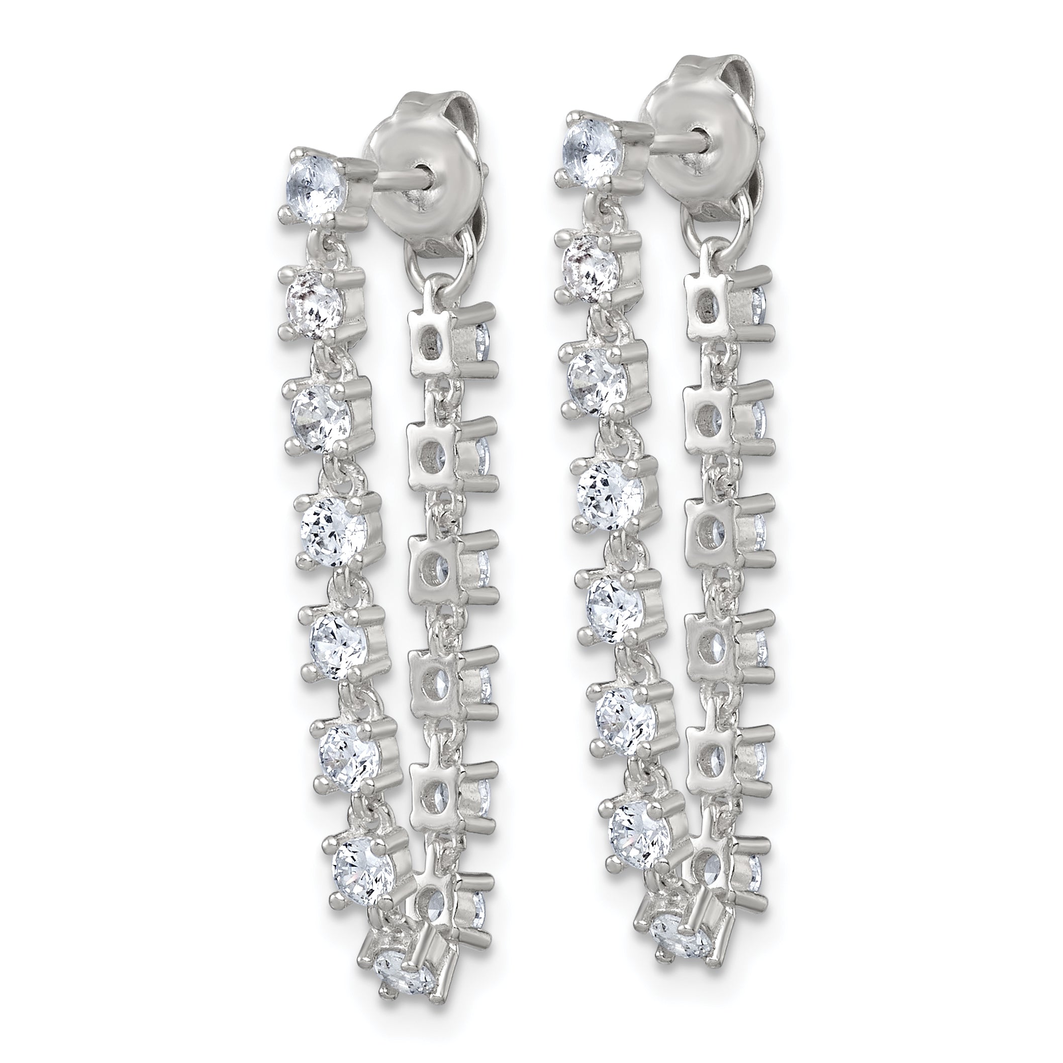 Sterling Silver Polished CZ Line Front and Back Post Dangle Earrings Secondary image
