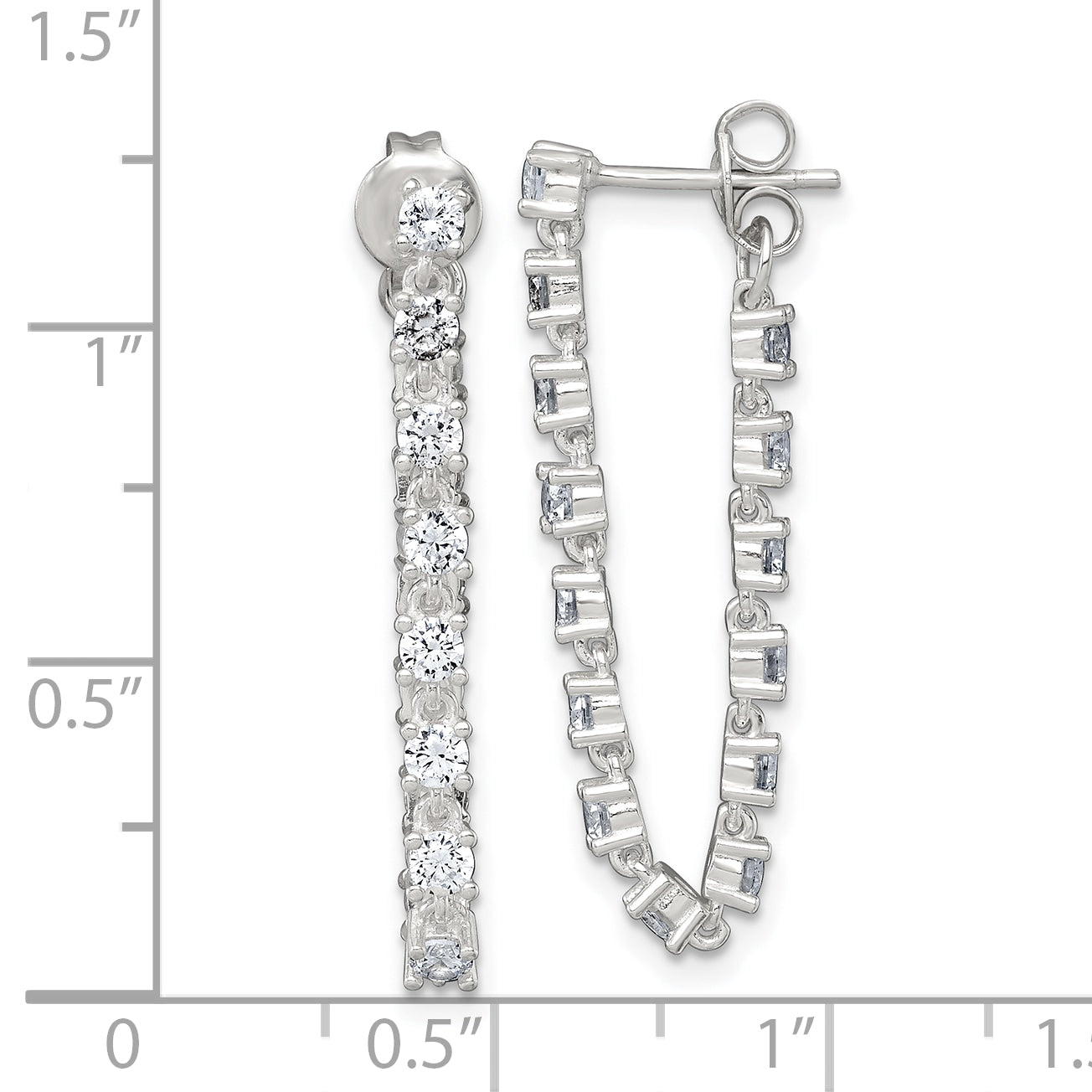 Sterling Silver Polished CZ Line Front and Back Post Dangle Earrings