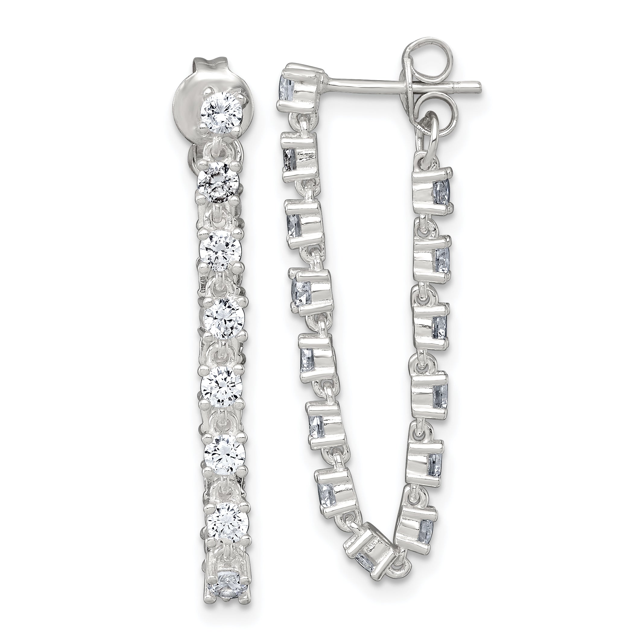 Sterling Silver Polished CZ Line Front and Back Post Dangle Earrings Main image