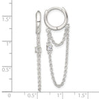 Sterling Silver Polished White CZ Dangling Chain Round Hinged Hoop Earrings