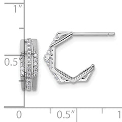 Sterling Silver Rhodium-plated CZ 3-Row Polished J-Hoop Post Earrings