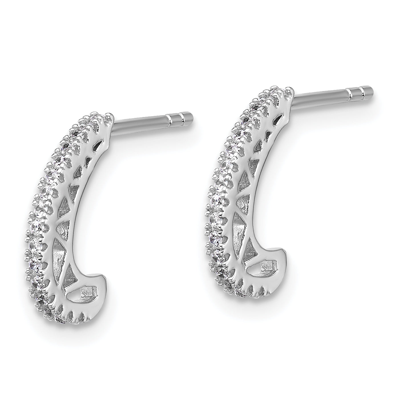 Sterling Silver Rhodium-plated CZ Polished J-Hoop Post Earrings Secondary image