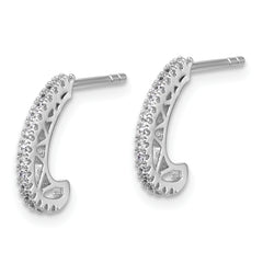 Sterling Silver Rhodium-plated CZ Polished J-Hoop Post Earrings