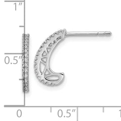 Sterling Silver Rhodium-plated CZ Polished J-Hoop Post Earrings