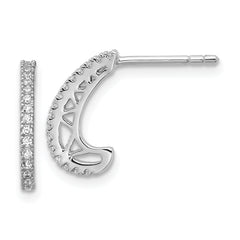 Sterling Silver Rhodium-plated CZ Polished J-Hoop Post Earrings