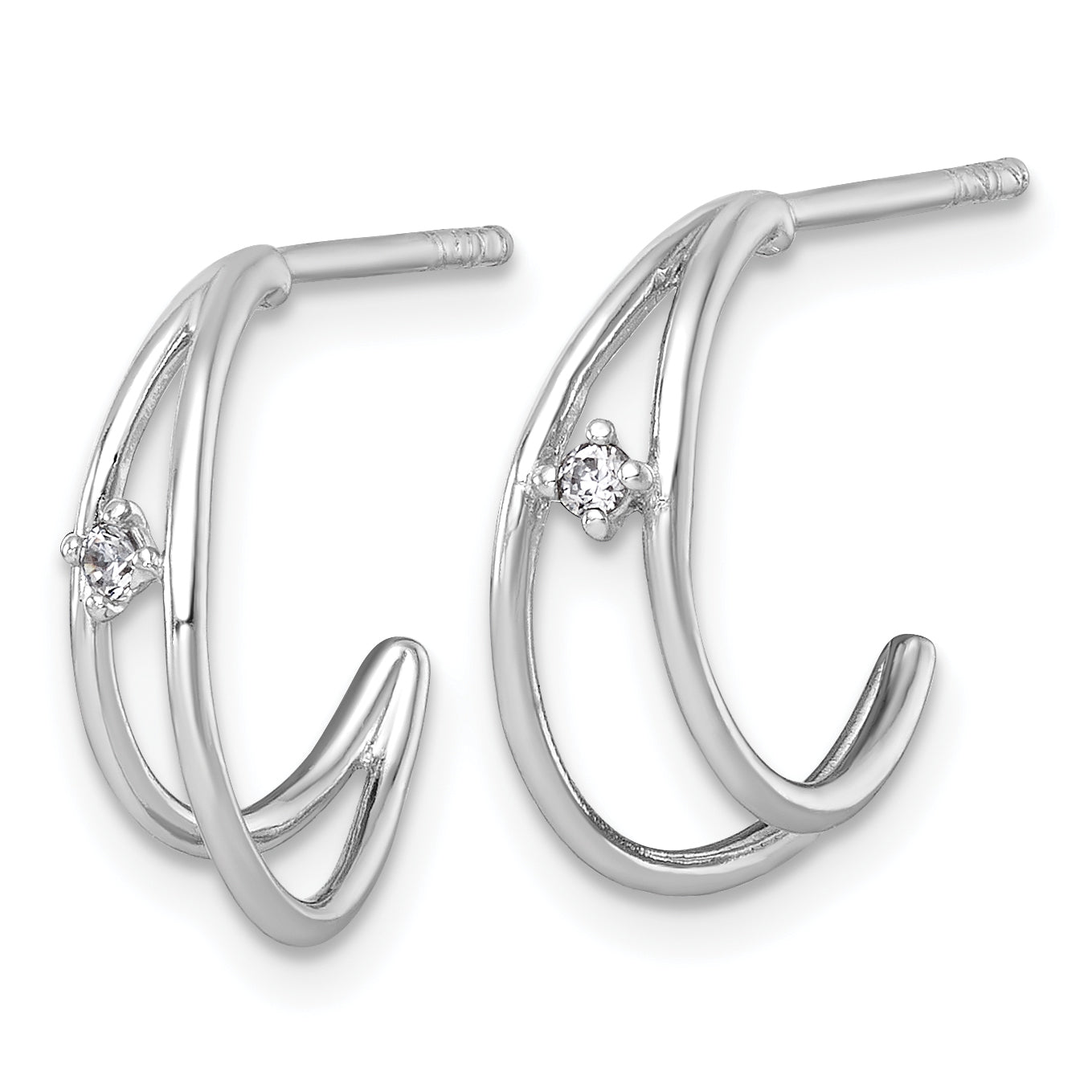 Sterling Silver Rhodium-plated Polished CZ Post C-Hoop Earrings Secondary image