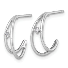 Sterling Silver Rhodium-plated Polished CZ Post C-Hoop Earrings