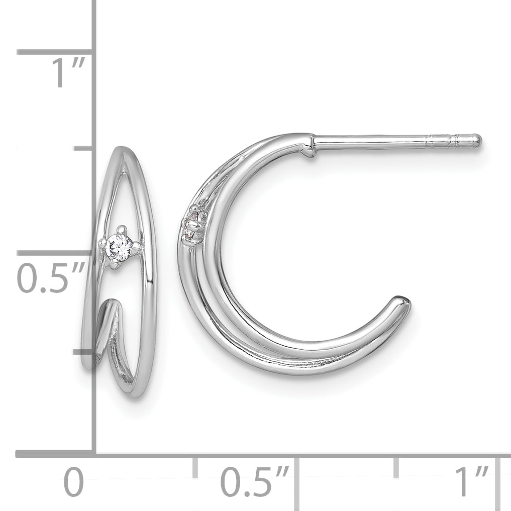 Sterling Silver Rhodium-plated Polished CZ Post C-Hoop Earrings