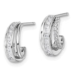 Sterling Silver Rhodium-plated CZ 3-Row Polished J-Hoop Post Earrings