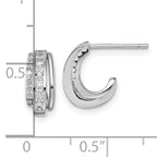 Sterling Silver Rhodium-plated CZ 3-Row Polished J-Hoop Post Earrings