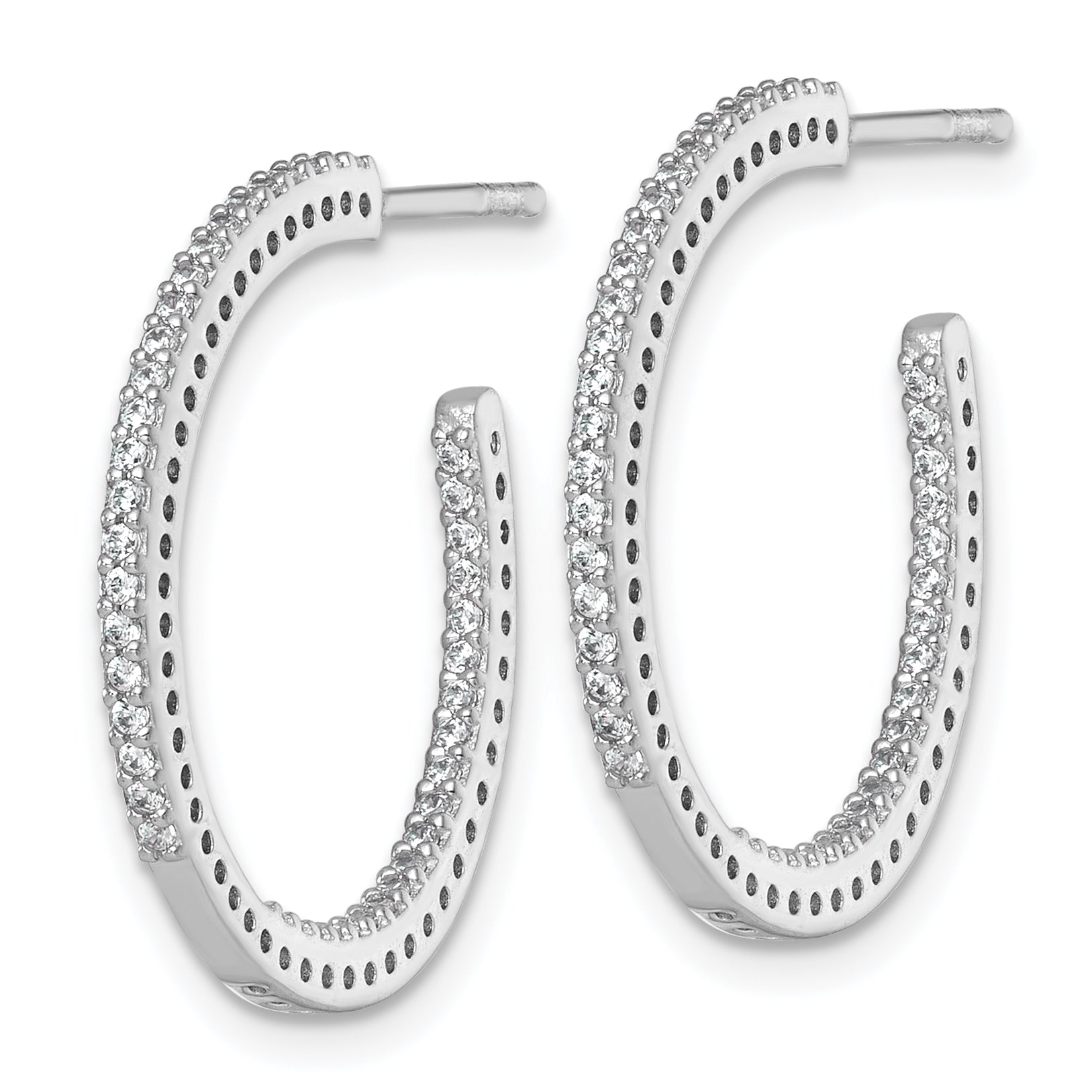 Sterling Silver Rhodium-plated Polished 1.6mm CZ In and Out Post C-Hoop Earrings Secondary image