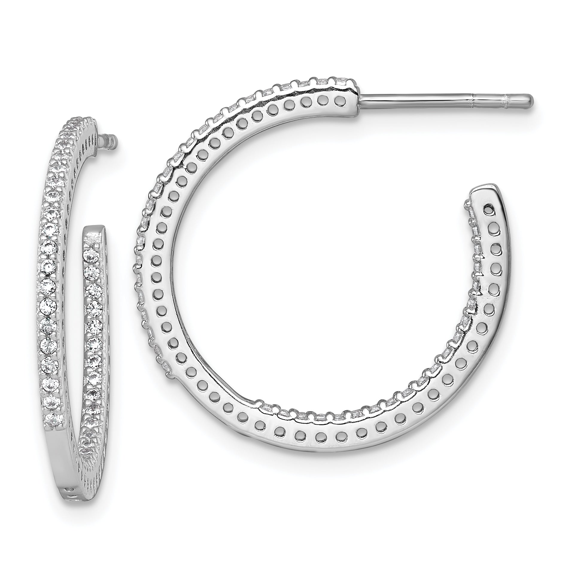 Sterling Silver Rhodium-plated Polished 1.6mm CZ In and Out Post C-Hoop Earrings Main image