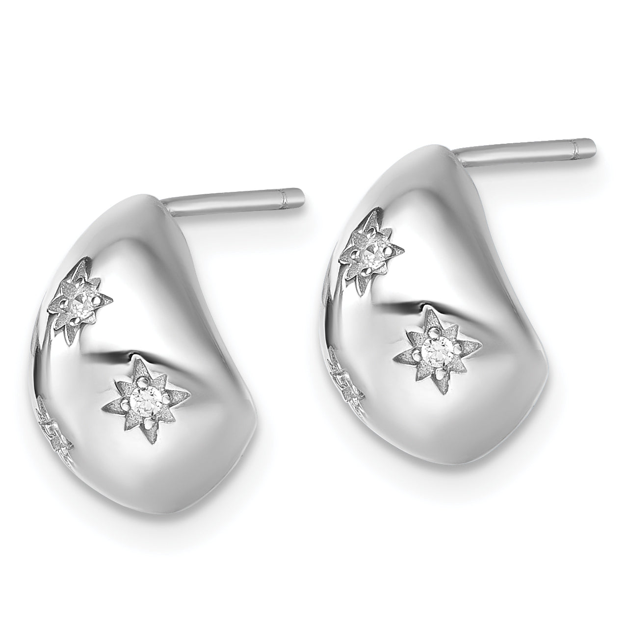 Sterling Silver Rhodium-plated CZ Polished Star Post J-Hoop Earrings Secondary image