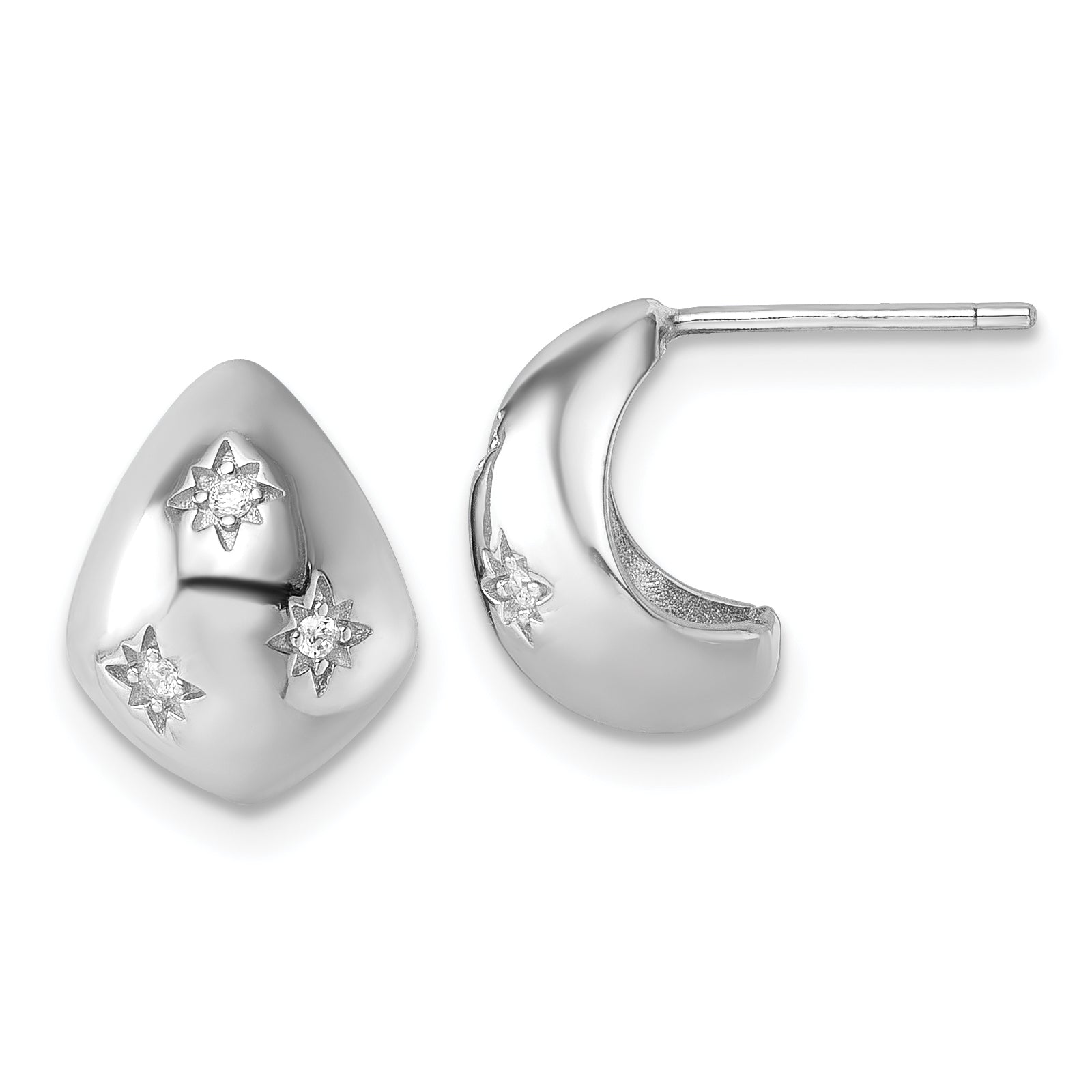 Sterling Silver Rhodium-plated CZ Polished Star Post J-Hoop Earrings Main image