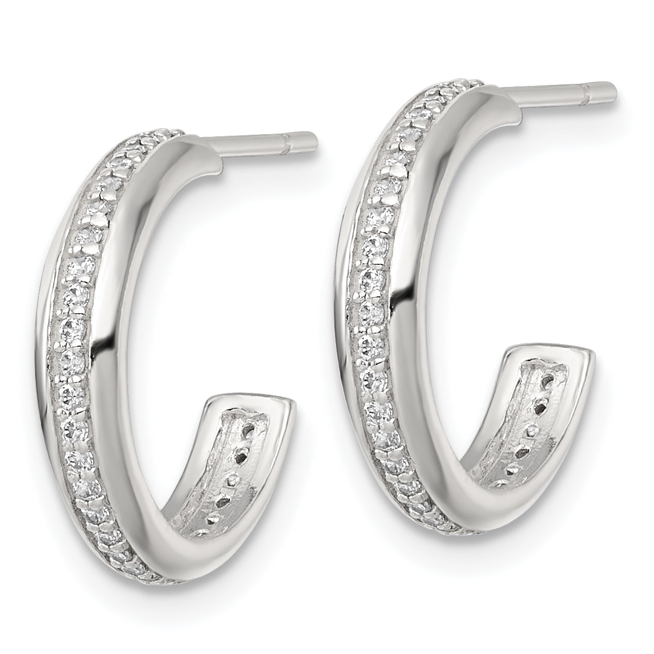 Sterling Silver Polished 16x3.5mm CZ Post C-Hoop Earrings Secondary image
